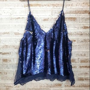 Free People Sequin V Neck Top